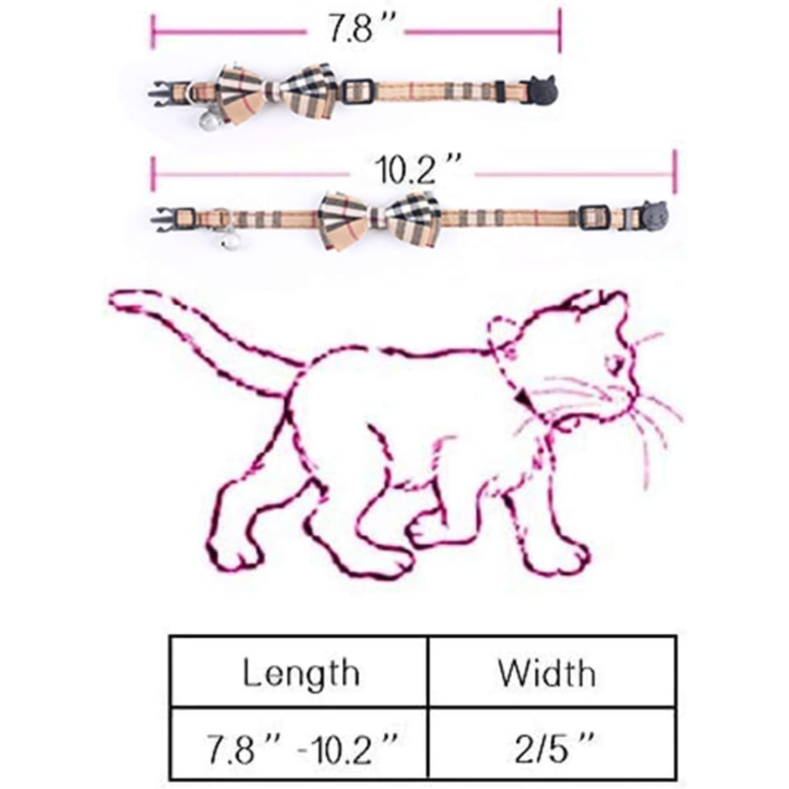 Cat Collars Breakaway 2 Pack with Removable Bow Tie and Bell - Plaid Style, Adjustable for Kittens and Cats
