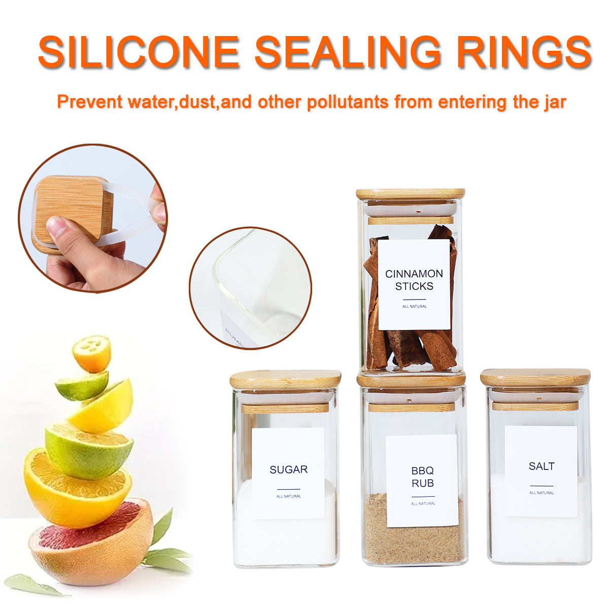 18-Piece Square Spice Jar Set with 72 Stickers - Kitchen Organizer