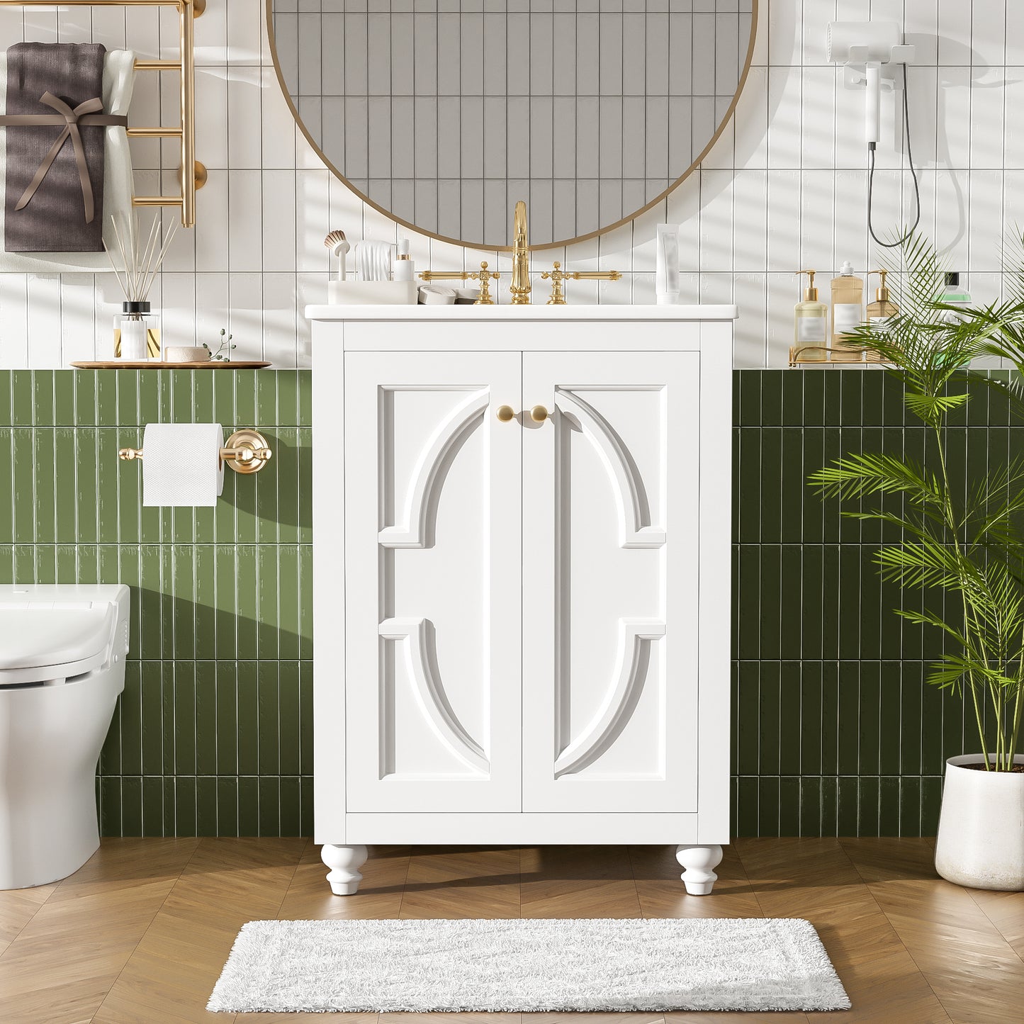 Modern 24" Bathroom Vanity with Ornate Design & Soft-Close Hinges - White