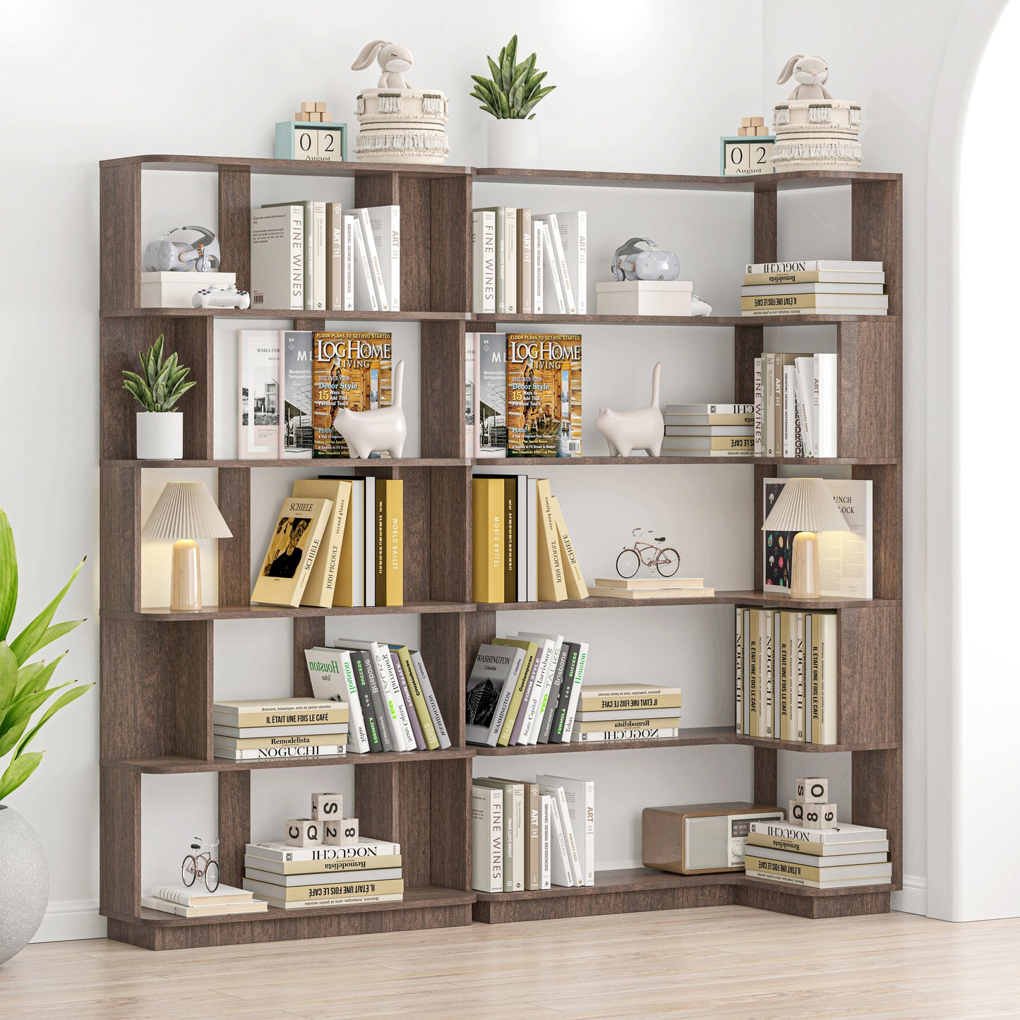 90 cm Space Saving Corner Bookshelf & 80 cm Extendable Bookcase - Dark Brown