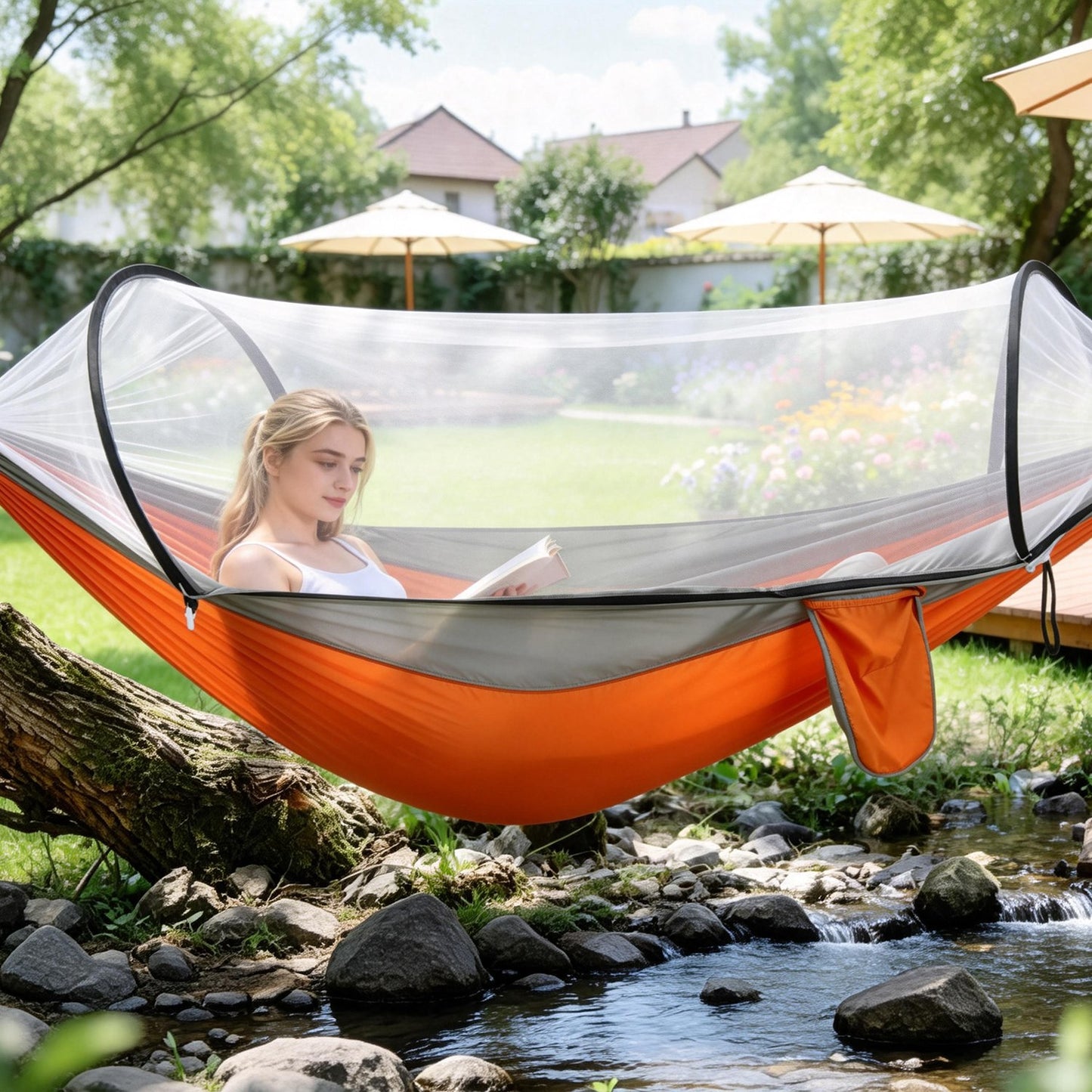 Portable Camping Hammock with Mosquito Net - 440lbs Capacity
