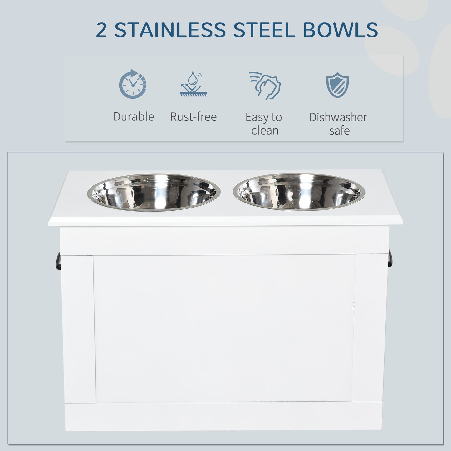 Raised Pet Feeding Station with Stainless Steel Bowls for Large Dogs - White