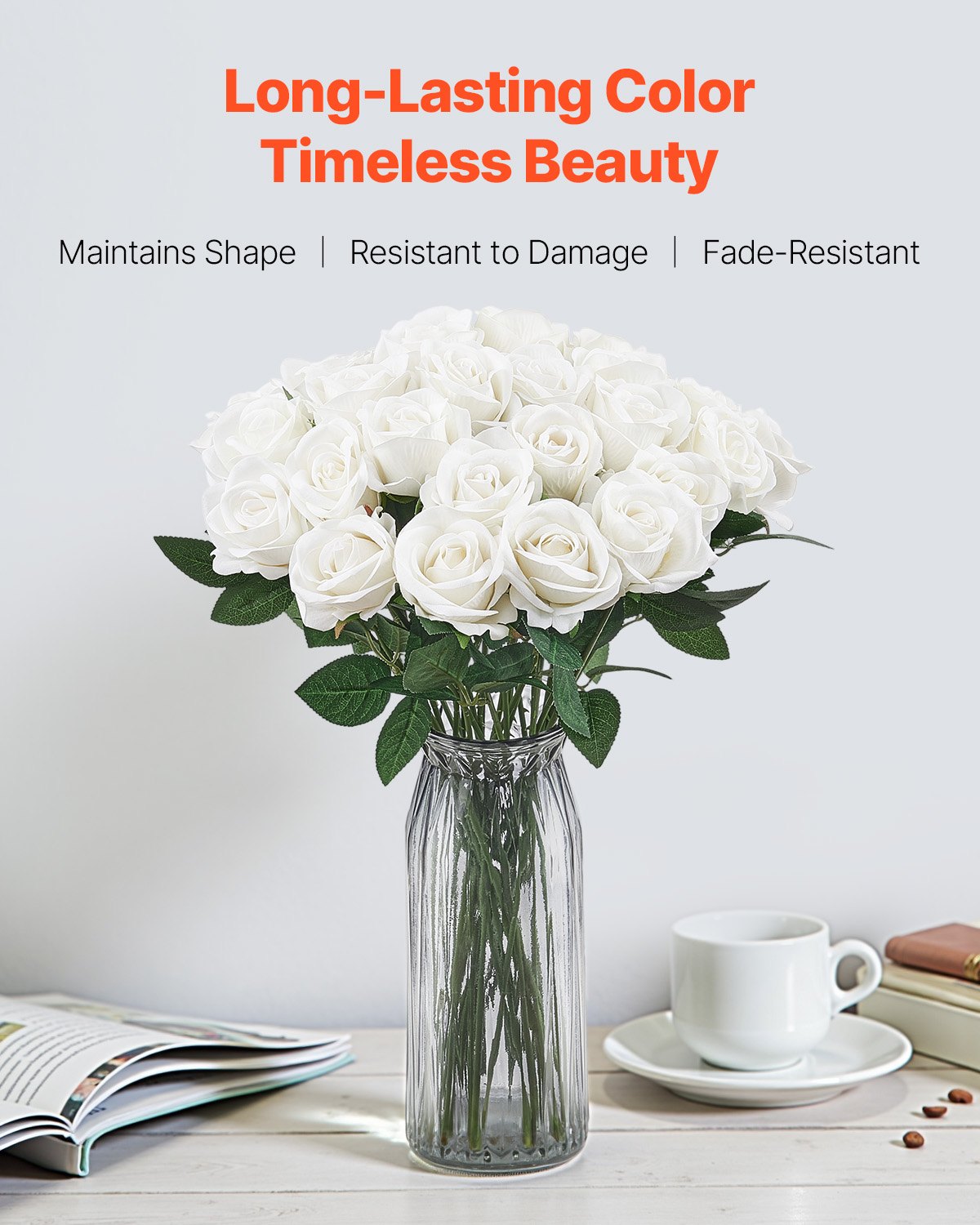 120 White Artificial Rose Flowers for Home Decor & Floral Arrangements