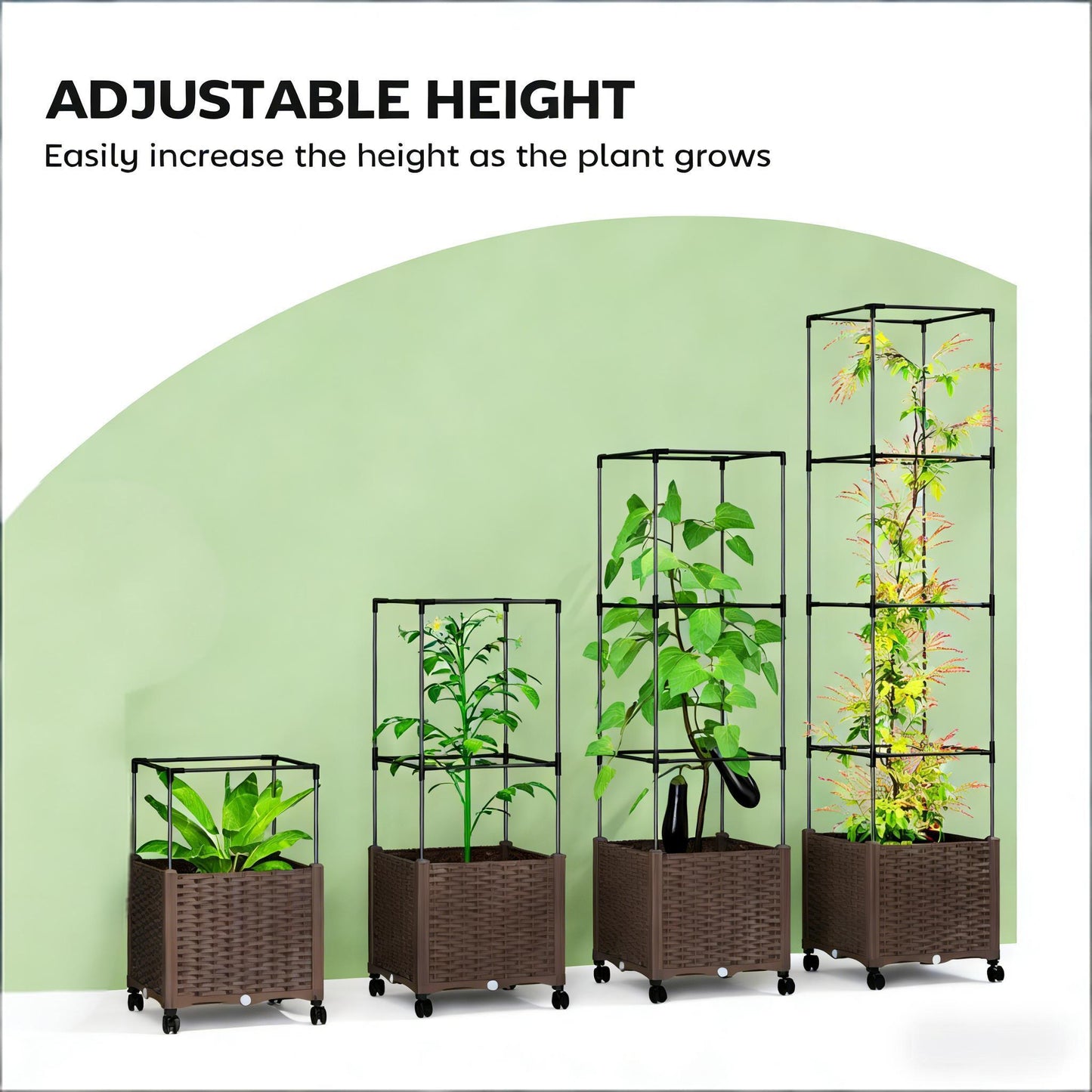Raised Garden Bed with Mobile Trellis - Brown