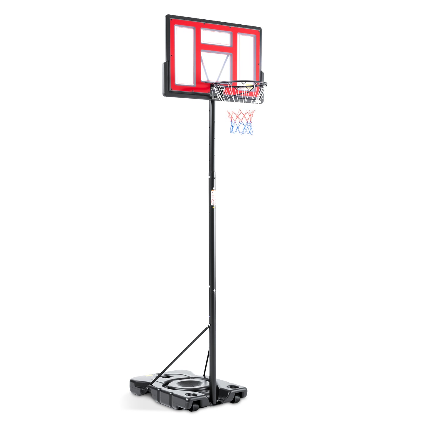Adjustable Height Portable Basketball Hoop - 44 Inch Backboard, Red