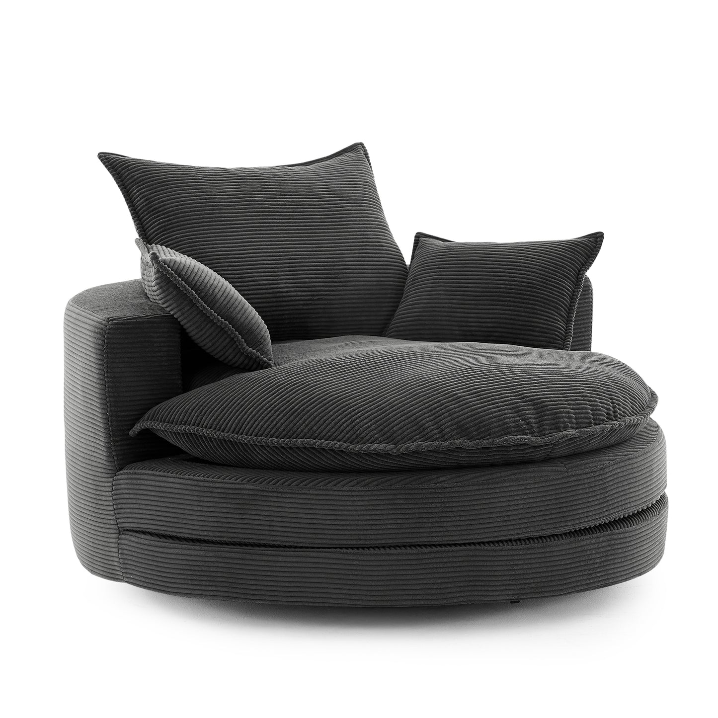 Oversized 360° Swivel Chair with Dual-Layer Cushions - Black