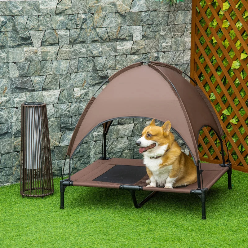 Portable Elevated Dog Bed with Canopy Shade - 36 Inch, Coffee