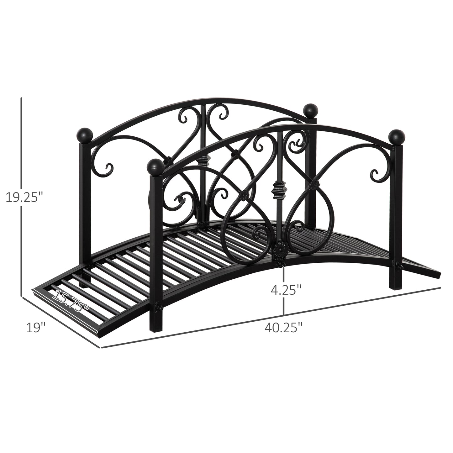 3.3FT Garden Bridge with Safety Railings - Decorative Black Backyard Pond Footbridge