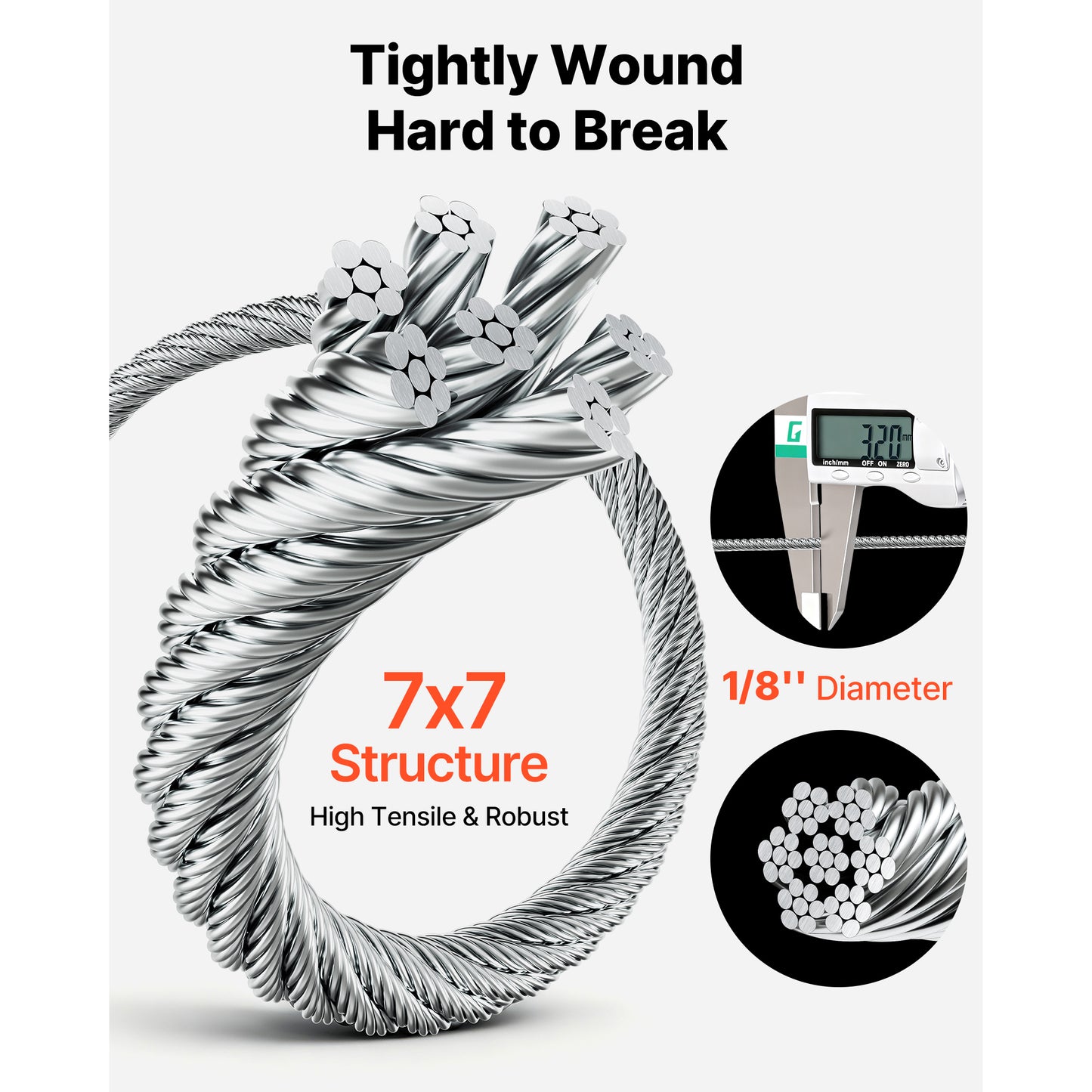 8 Inch Stainless Steel Wire Rope Kit 100 Ft with Cutter - Garden & Deck Railing