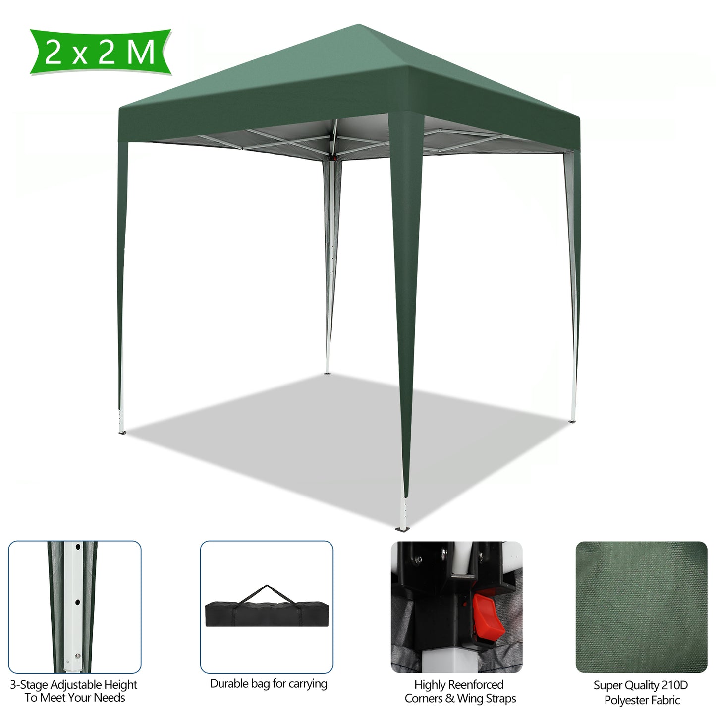 Green Waterproof Folding Tent - 2x2m for Outdoor Events