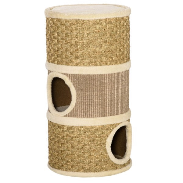Wooden Cat Tree Tower with Scratching Posts and Cozy Hideouts - Multi-Color