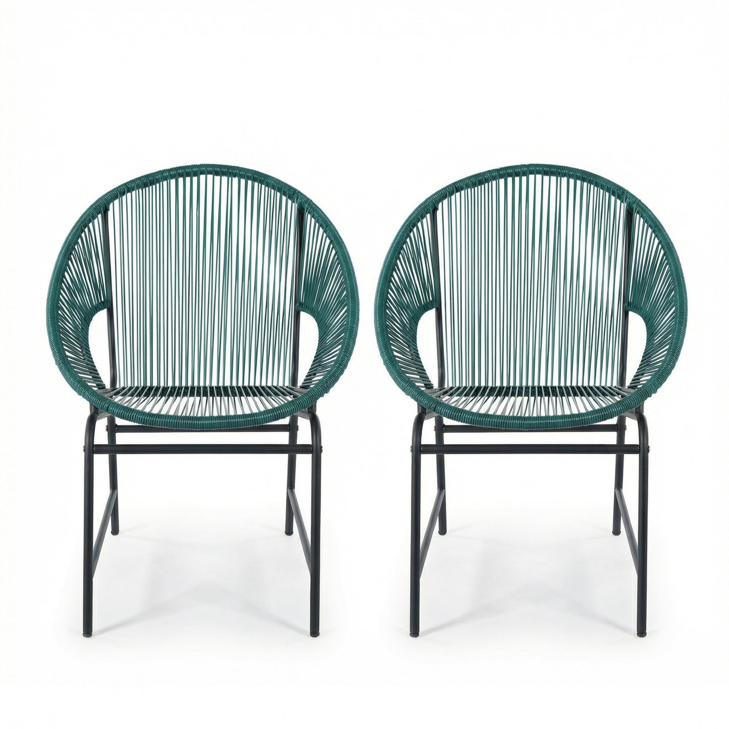 NUSA OUTDOOR PATIO WICKER CHAIR, TEAL PE RATTAN & IRON FRAME, SET OF 2