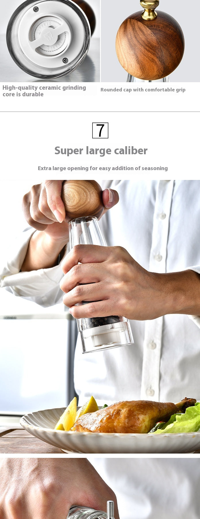 Manual Pepper Grinder with Acrylic or Stainless Steel Options - Kitchen Spice Mill