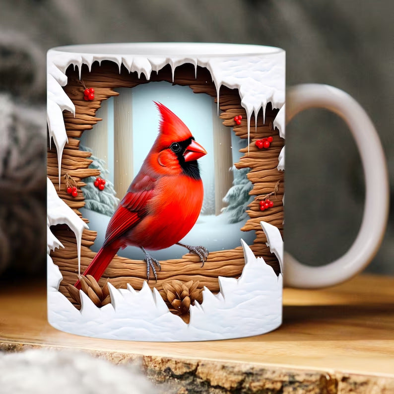 Ceramic Coffee Mug with Bird Design - 301-400ml, Modern Home Drinkware