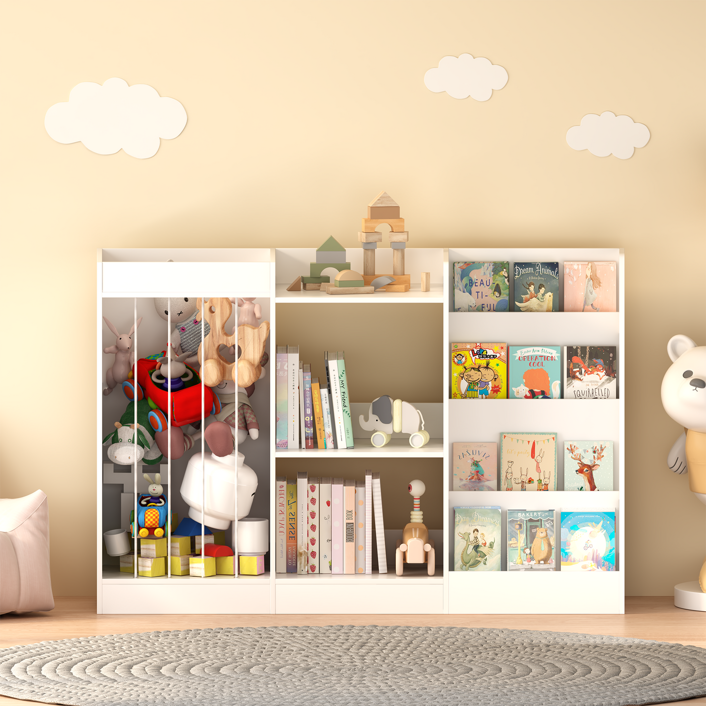 3-in-1 Kids Bookshelf and Toy Storage - White