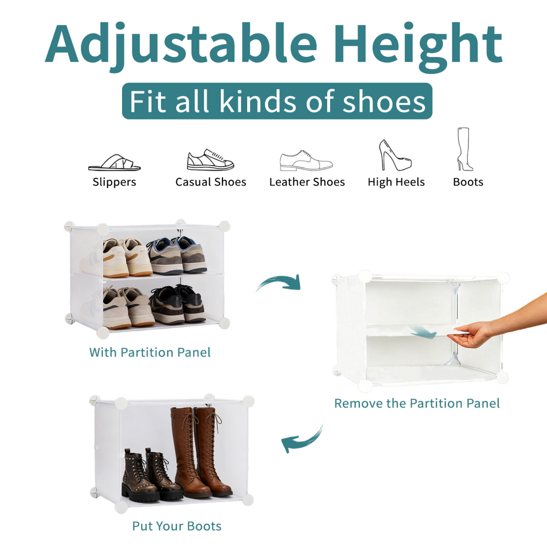 Shoe Storage Cabinet - 6-Layer Stackable Organizer, White