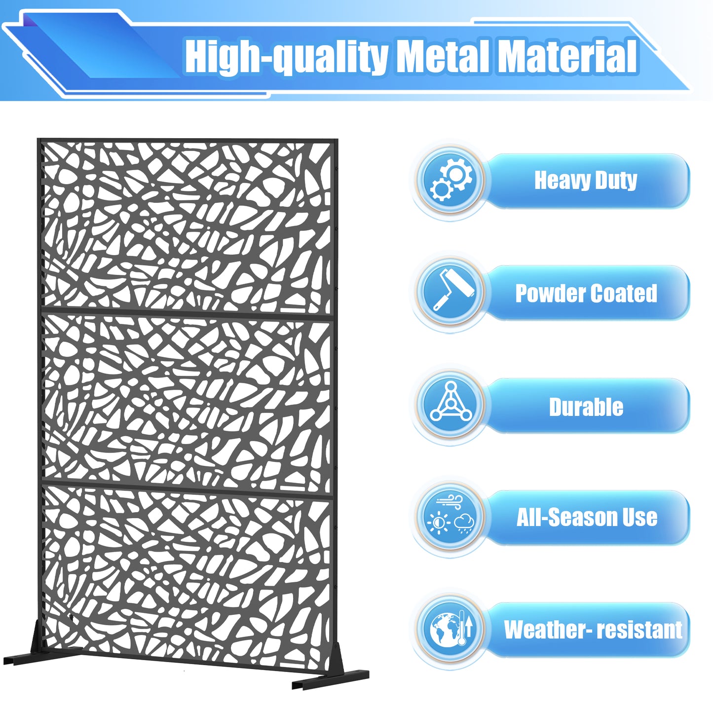 Freestanding Metal Privacy Screen - Black Room Divider for Indoor & Outdoor