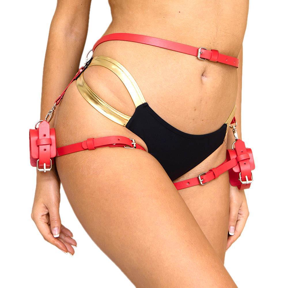 Bondage Waist Belt with Handcuffs for Adult Bondage Games - Multiple Colors