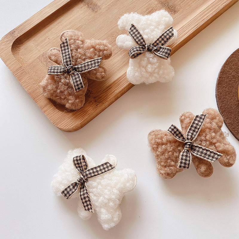 Kids Plush Bear Hair Clips Set - Autumn Winter Colorful Hair Accessories