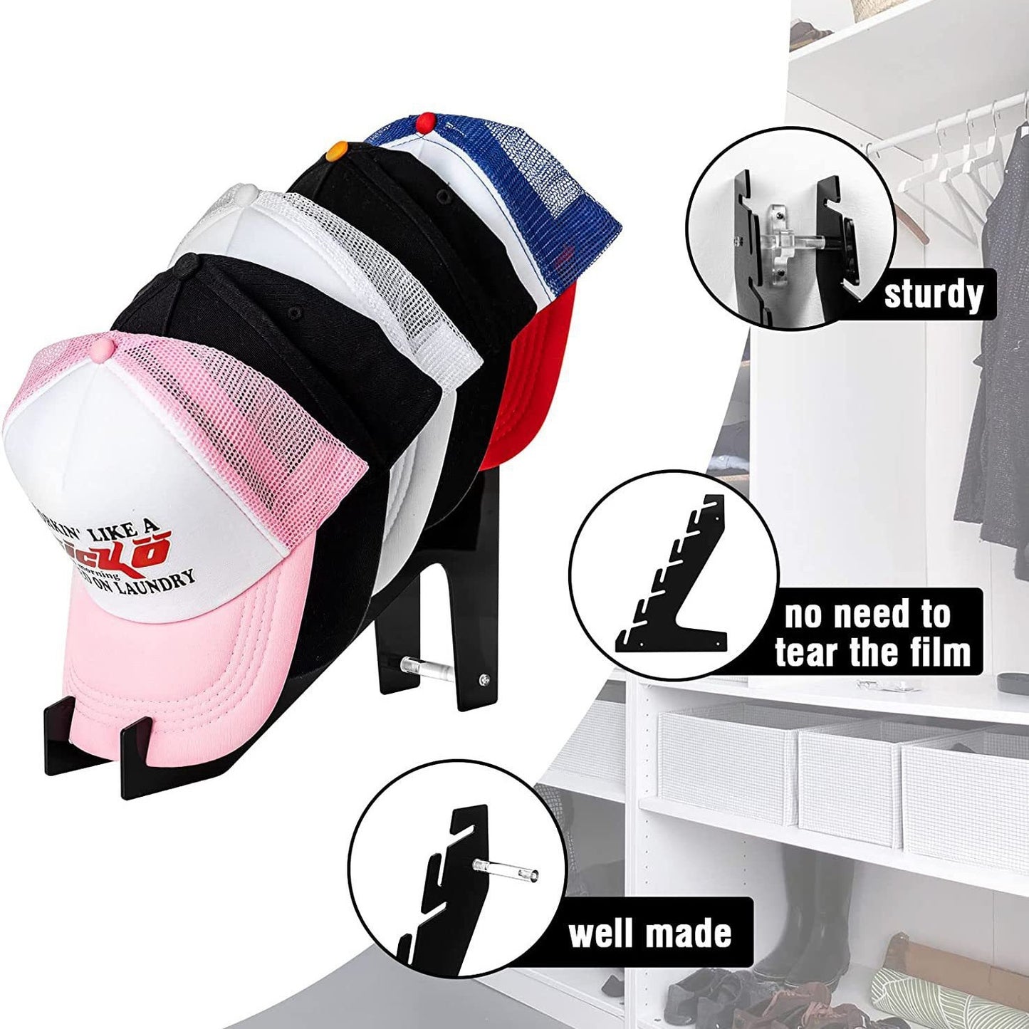 Acrylic Duck Tongue Cap Display and Storage Rack - Modern Clear & Black