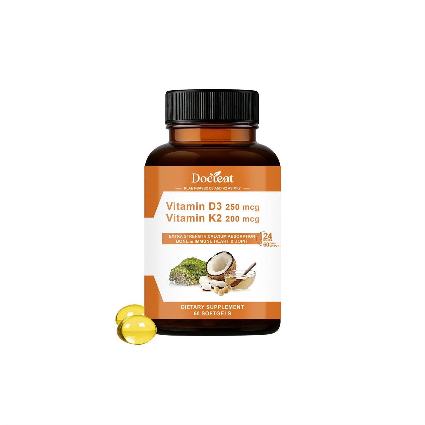 Vitamin E D3 K2 Coenzyme Q10 Softgel Supplement - 60 Capsules