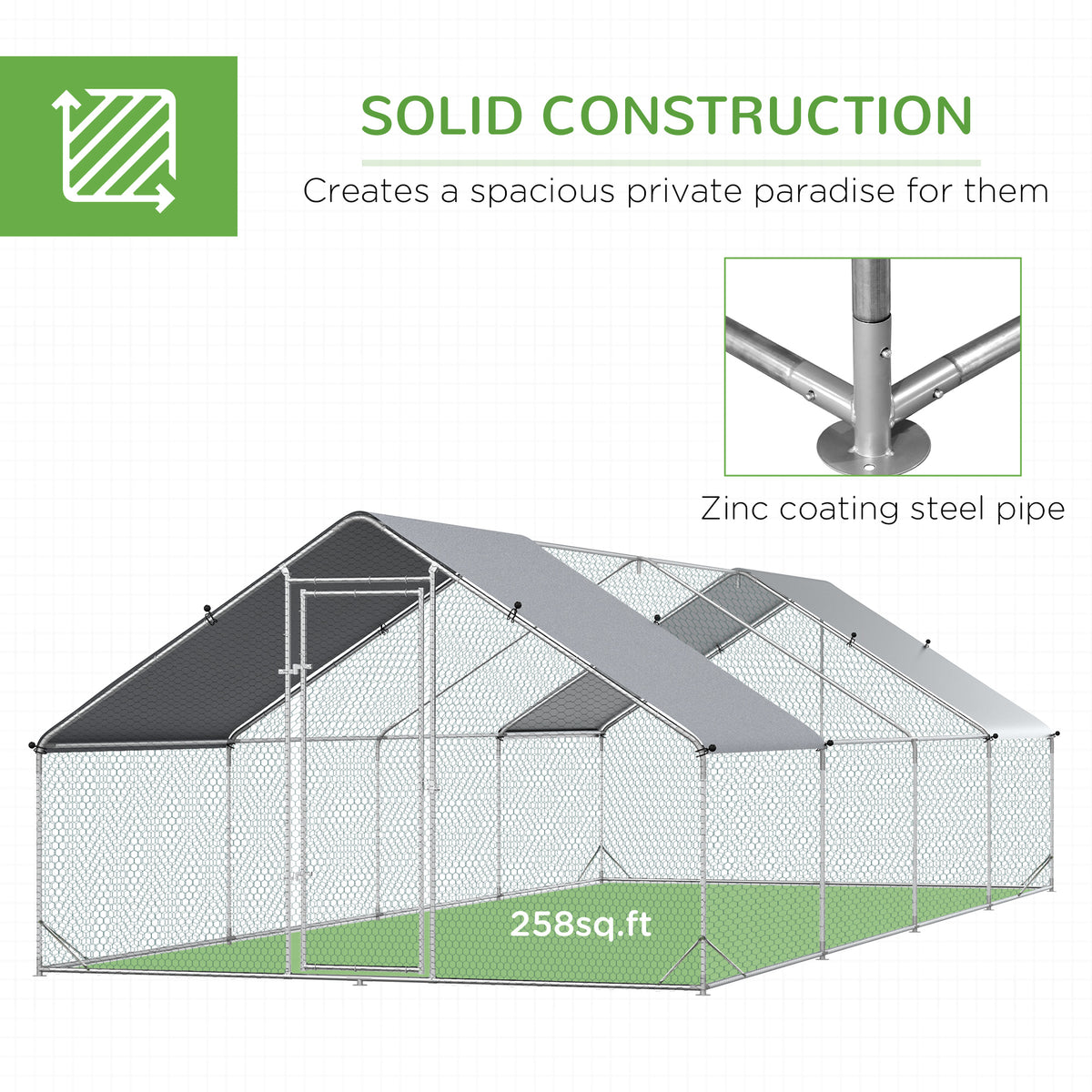 Large Metal Chicken Coop with Waterproof Cover - Outdoor Walk-In Fence Cage, 26.2x9.8x6.6 ft