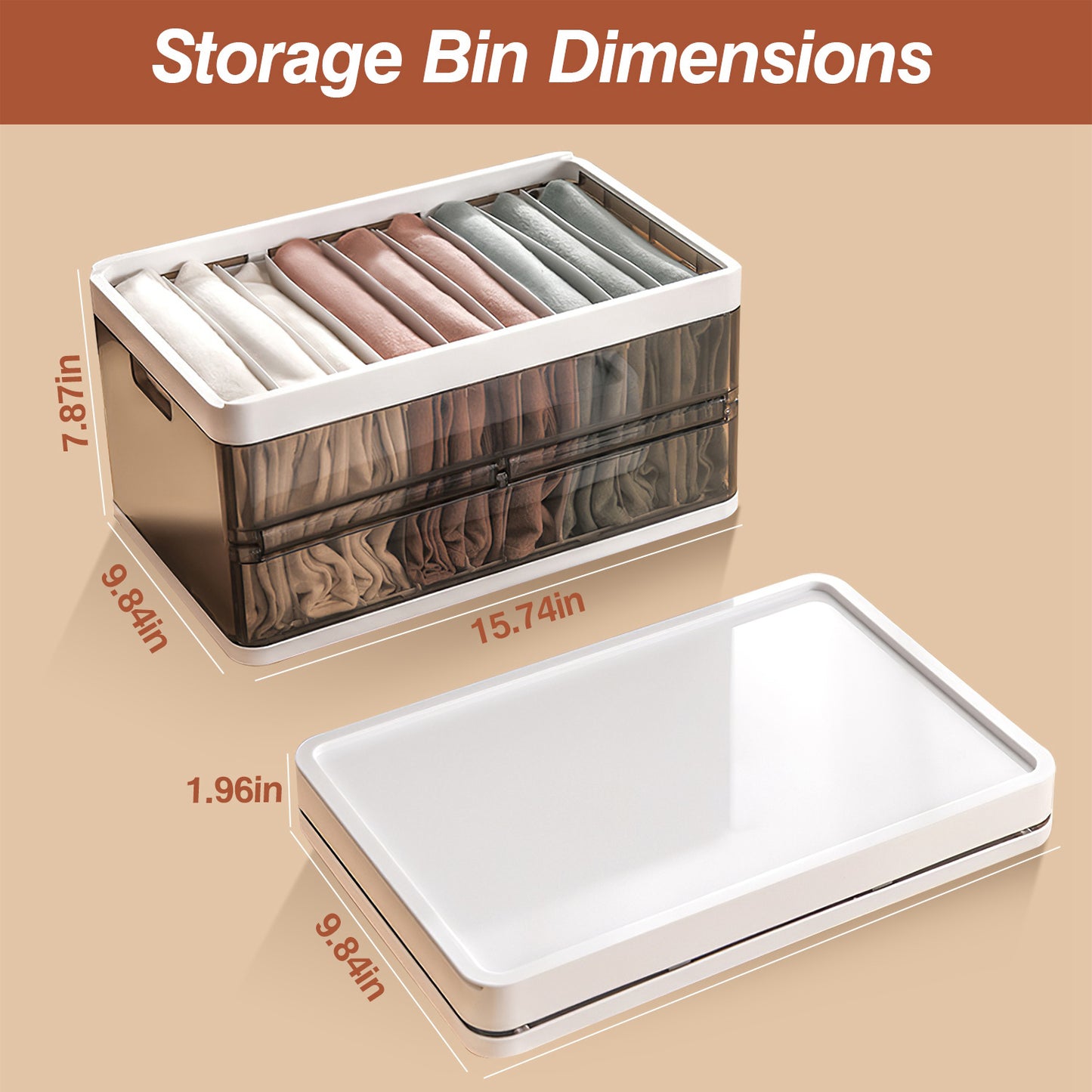 3 Pack Foldable Storage Bin With Lid Stackable Plastic Closet