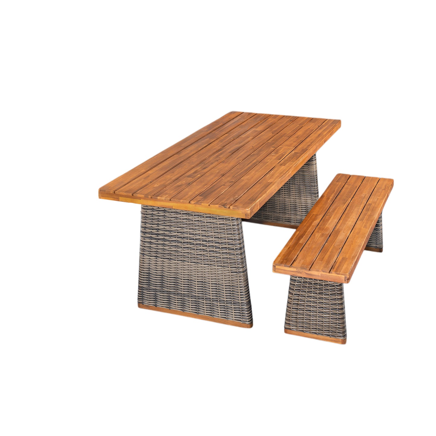 Outdoor Acacia Wood Dining Table Set with Bench - Grey