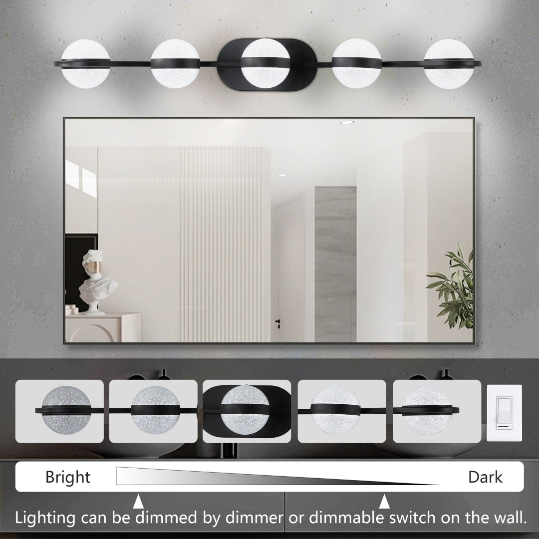 Modern Black 5-Bulb Bathroom Vanity Light with Frosted Glass Shades