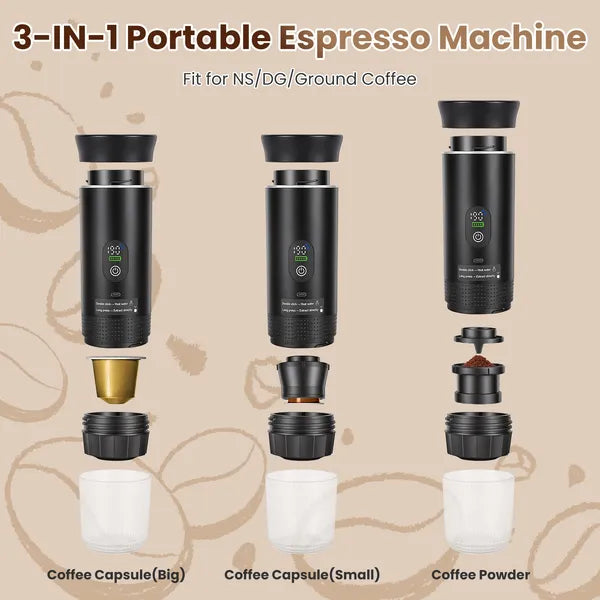 Portable 3-in-1 Espresso Machine Cordless Self-Heating Coffee Maker with 7500mAh Battery - Black