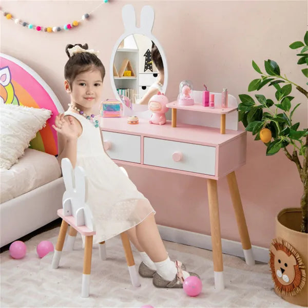 Kids 2-in-1 Vanity Table Set with Detachable Mirror - White