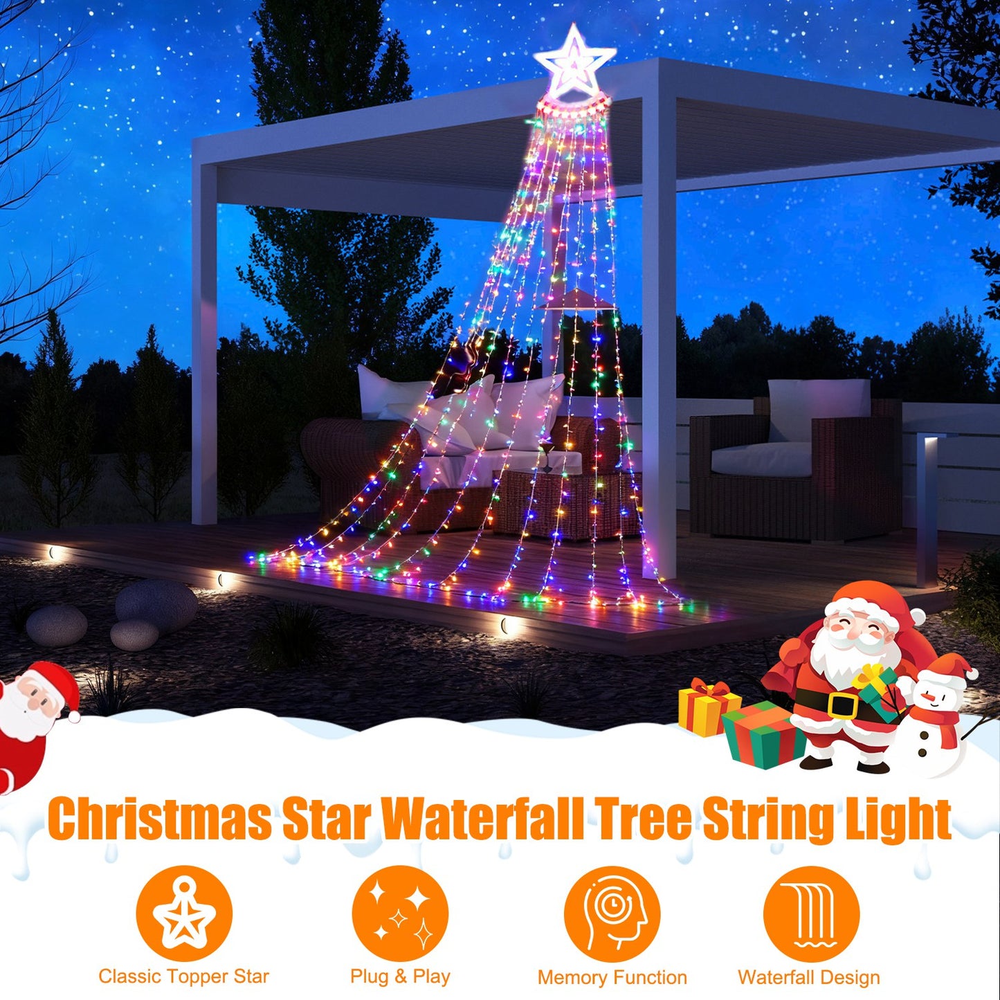 350 LED Christmas Star Waterfall String Lights - Multicolor, 11.48FT