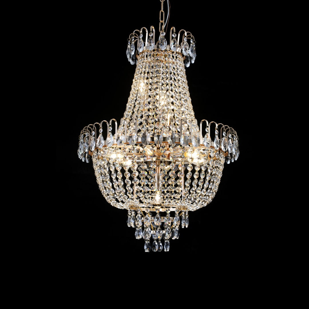 Large Gold Crystal Chandelier - Contemporary Ceiling Light Fixture