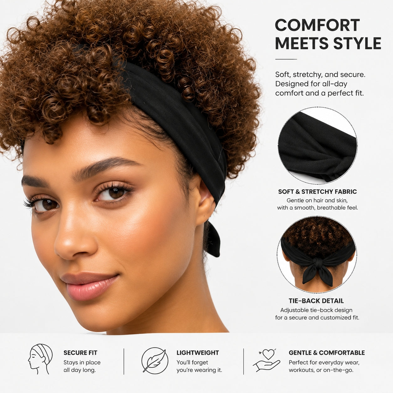 Short Kinky Curly Afro Puff Headband Wig - Natural Brown Glueless Synthetic