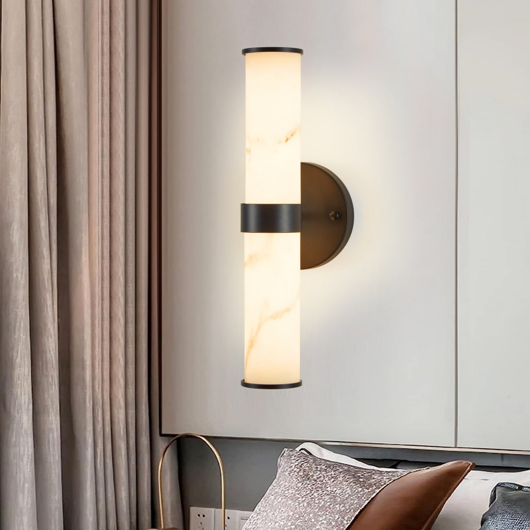 Set of 2 Marble Texture Wall Lights with Black Iron Frame