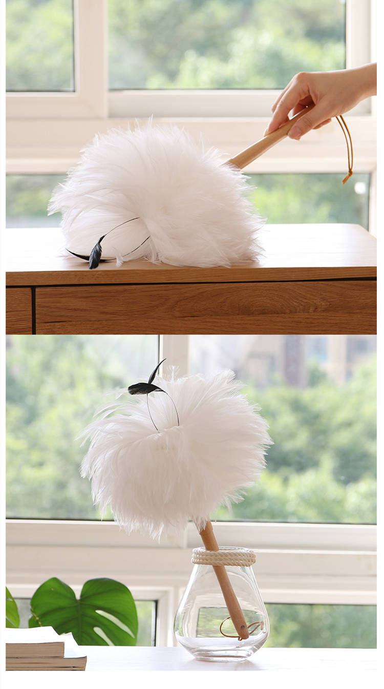 Feather Duster Household Cleaning Brush White Beech Handle Japanese Style