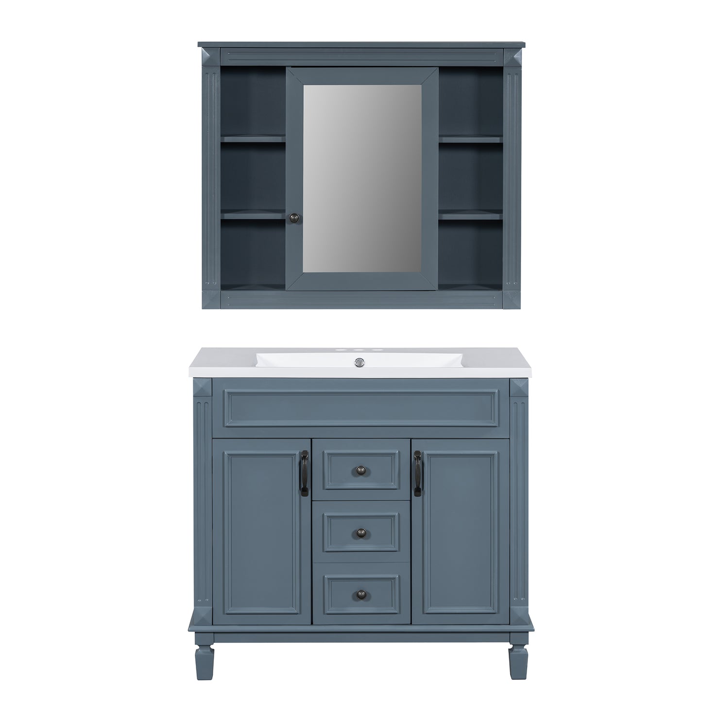 36'' Modern Bathroom Vanity with Blue Sink & Mirror Cabinet
