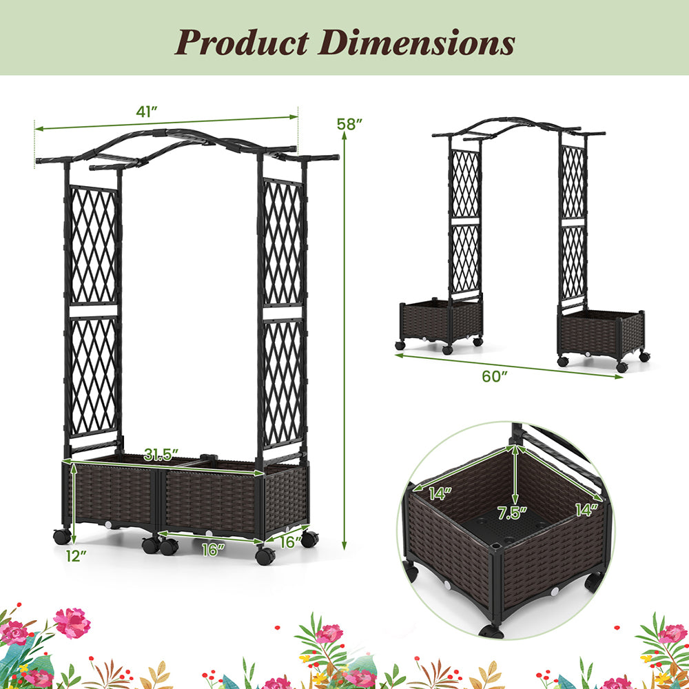5 FT Self-Watering Planter Box with Trellis & Roof - Brown