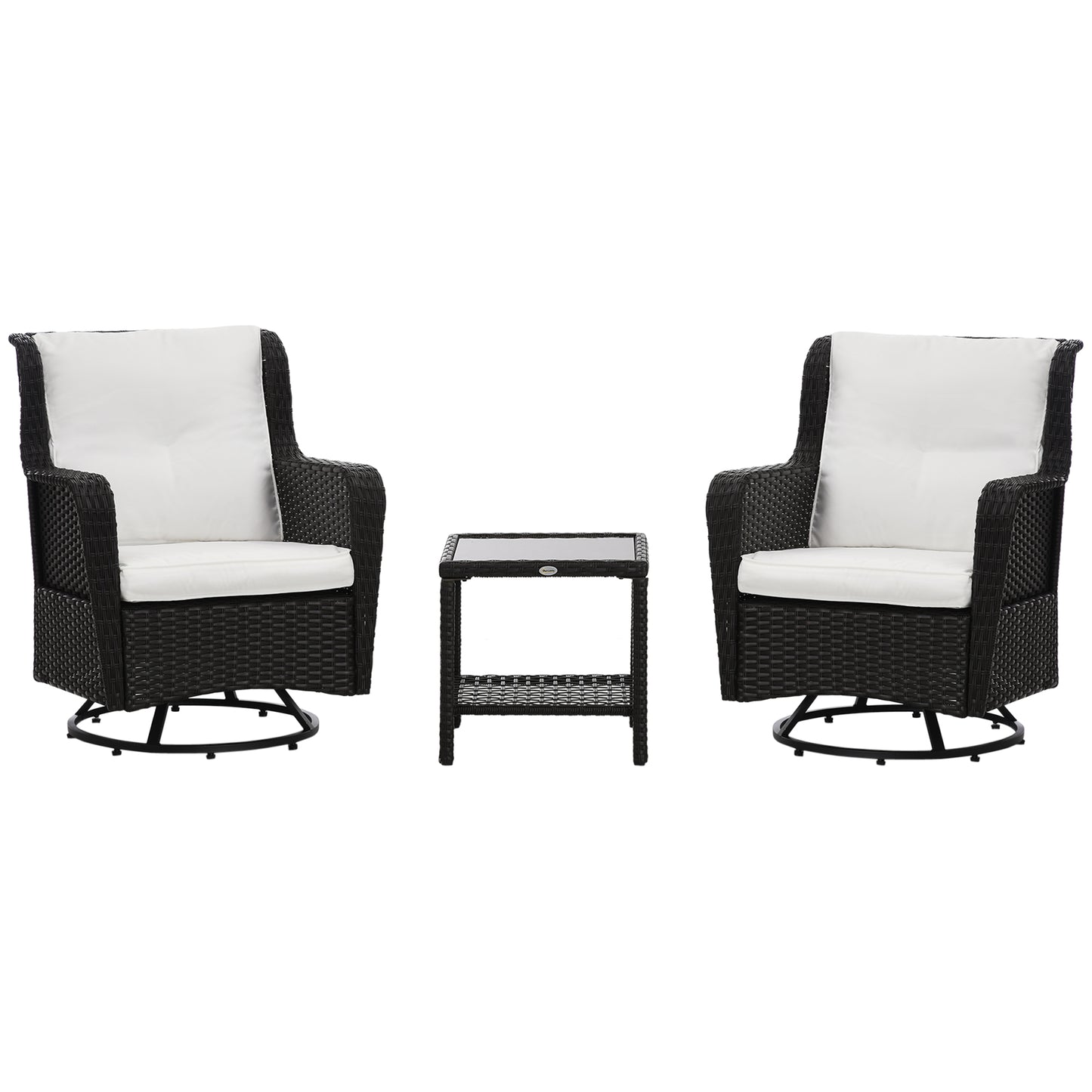Outdoor Patio Bistro Set with Swivel Rockers & Coffee Table - Cream White