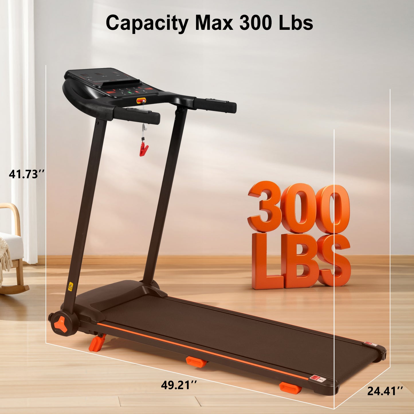 2.5HP Folding Treadmill with Heart Rate Sensor - Black
