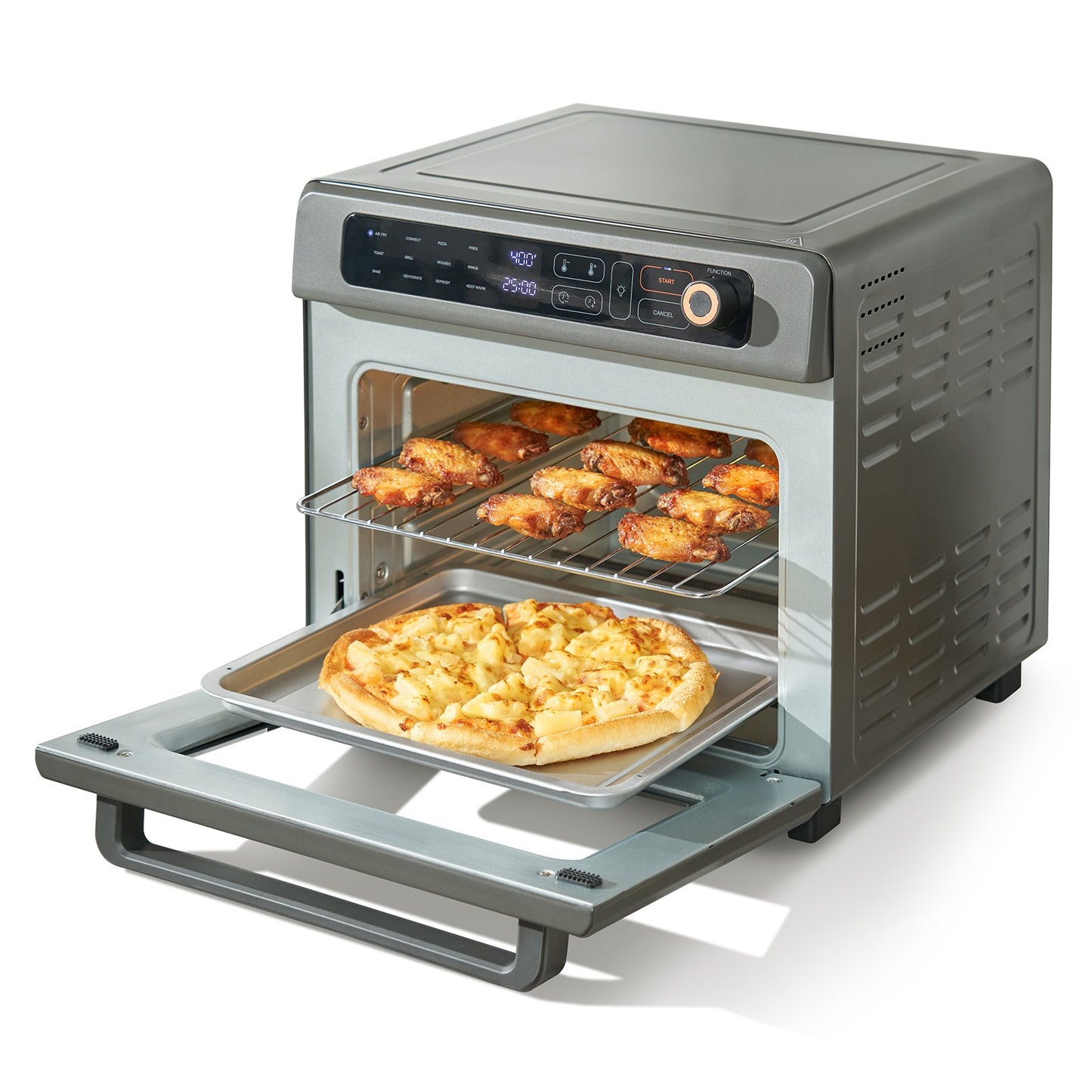 12-in-1 Air Fryer Toaster Oven 25L Convection Oven with Grill & Pizza Pan - Grey