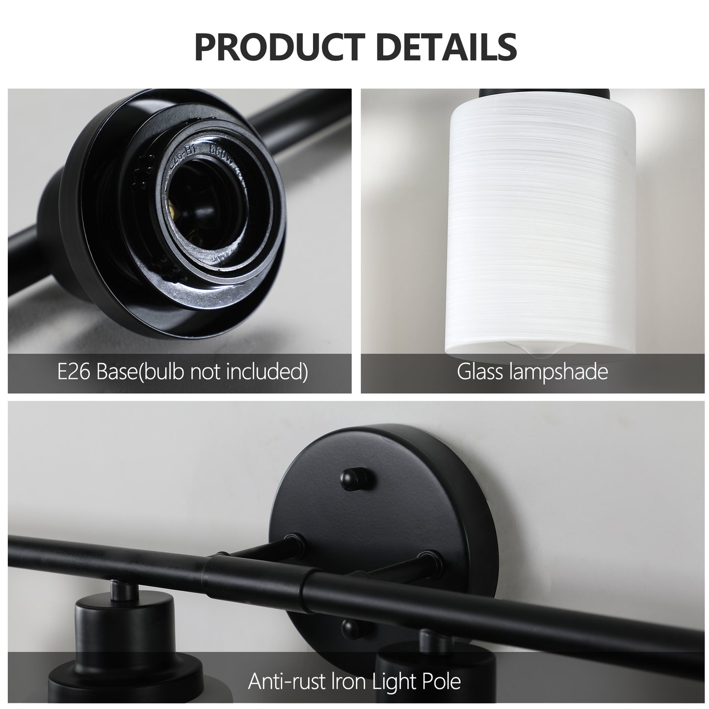 Modern 8-Light Vanity Wall Sconce - Frosted Glass & Black Frame