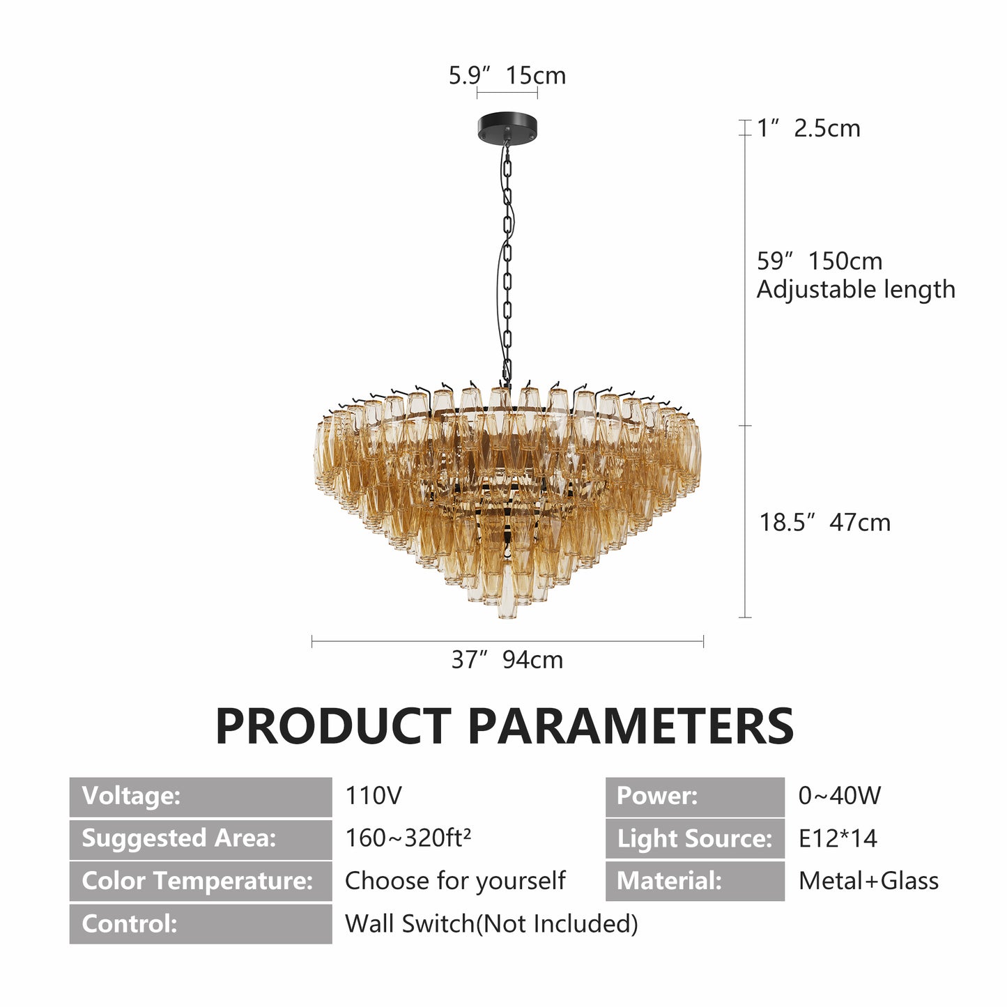 Modern Round Chandelier - 14-Light Smoke Glass Ceiling Light