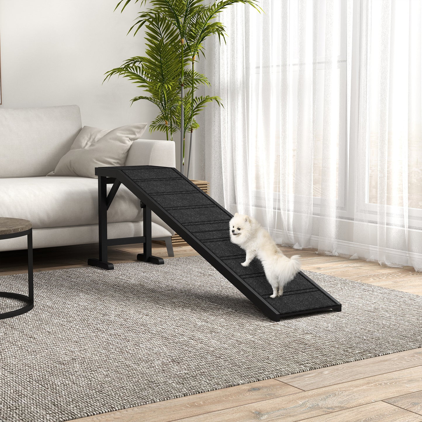 Dog Ramp with Non-Slip Carpet and Top Platform - 74 x 16 x 25 Inches, Black