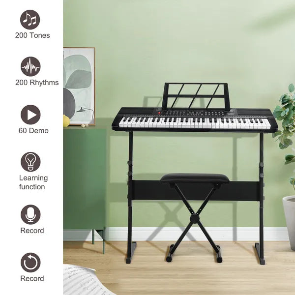 61 Key Electronic Keyboard with Stand, Bench, Speakers & Microphone