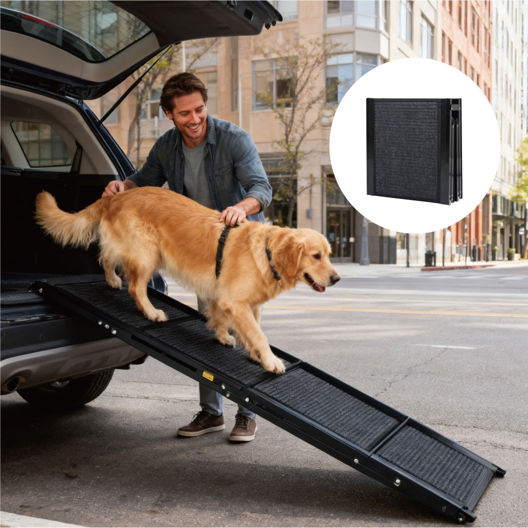 Large Folding Dog Ramp for Car SUV Truck - Non-Slip Pet Steps, Up to 250LBS, Portable Outdoor Pet Stair