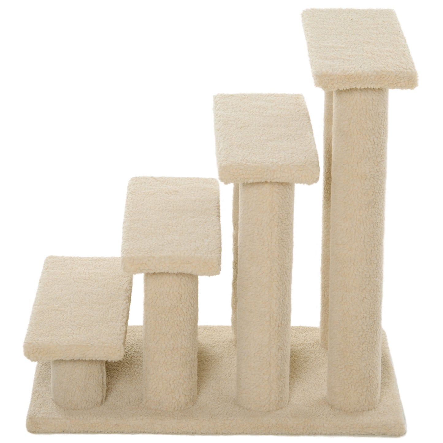 25-Inch Multi-Level Carpeted Cat Scratching Post with Steps - Cream White