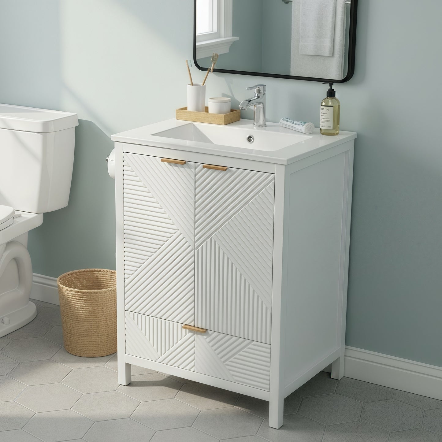 24-Inch Modern Bathroom Vanity with Sink Combo - White