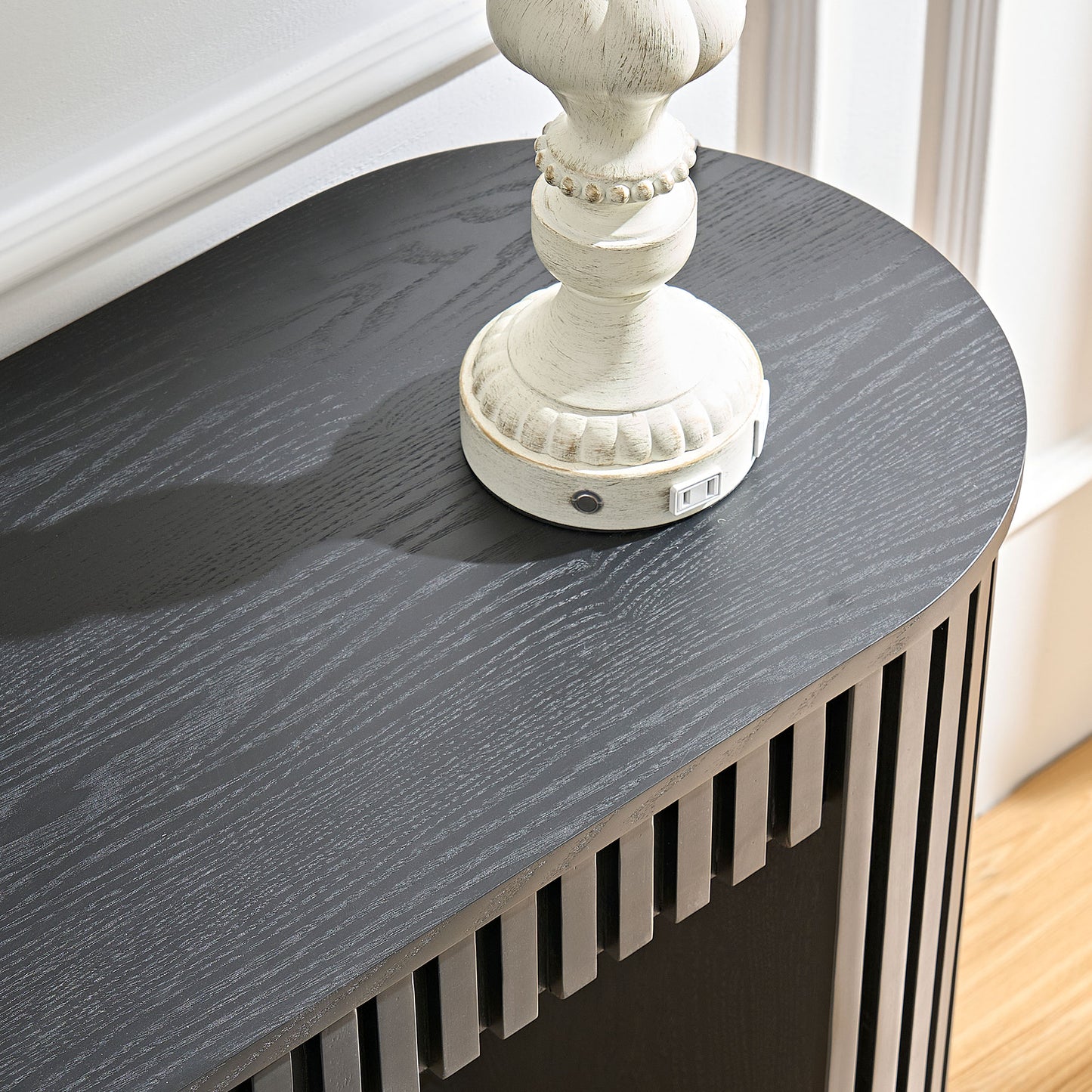 Modern Console Table with Drawer - Unique Vertical Stripe Design, Black