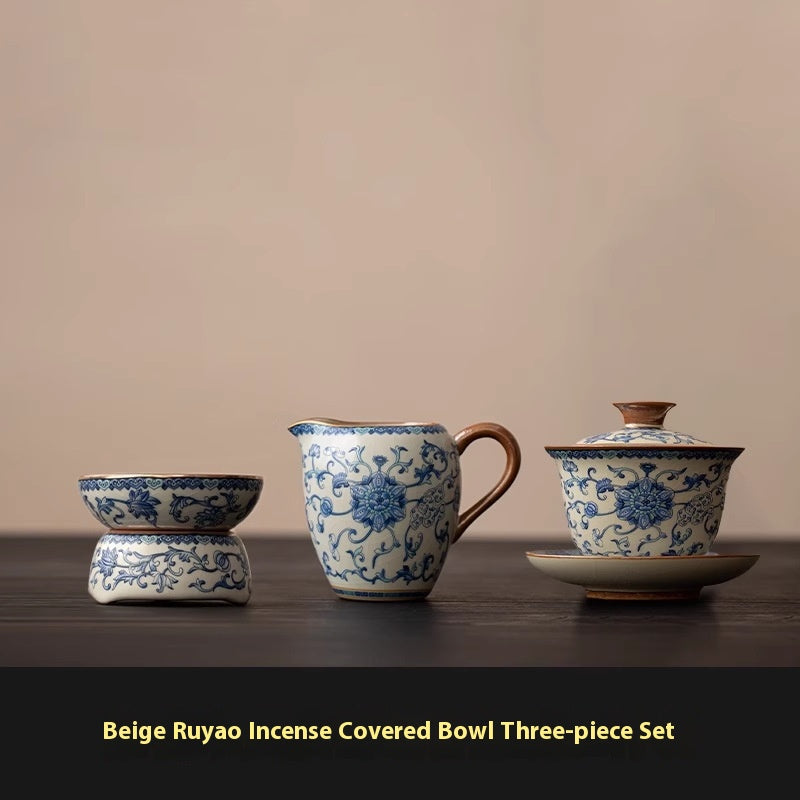 Elegant Blue and White Ru Ware Tea Cup Set with Multiple Variants